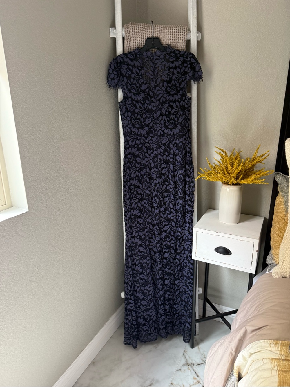 Eliza J Navy Floral Lace Cap-Sleeve Mermaid Maxi Dress - Picture 3 of 4